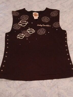 Harley-Davidson Black Sleeveless Grommet Logo Tank Top Size 16